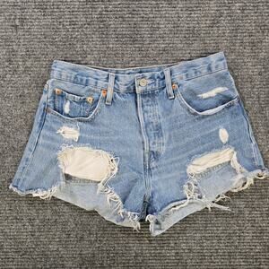 Levi's 501 Premium Shorts Womens 25 Light Wash Distressed Cutoff